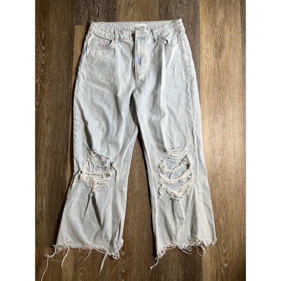 Vervet Denim - Vervet Wide Leg Jeans Womens 30 Light Wash Good Distressed Ripped Raw Hem V2471